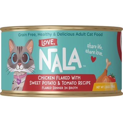Love, Nala Love, Nala Chicken Flaked with Sweet Potato & Tomato Recipe in Broth Adult Grain-Free Wet Cat Food, 2.8-oz can, case of 12