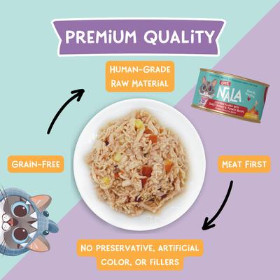 Show full view: Love, Nala Chicken Flaked with Sweet Potato & Tomato Recipe in Broth Adult Grain-Free Wet Cat Food, 2.8-oz can, case of 12 slide 4 of 11