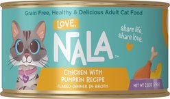 Love, Nala Flaked Chicken with Pumpkin Recipe in Broth Adult Grain-Free Wet Cat Food, 2.8-oz can, case of 12