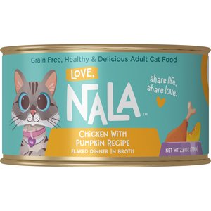 Love, Nala Flaked Chicken with Pumpkin Recipe in Broth Adult Grain-Free Wet Cat Food, 2.8-oz can, case of 12