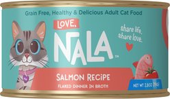 Love, Nala Flaked Salmon Recipe in Broth Adult Grain-Free Wet Cat Food, 2.8-oz can, case of 12