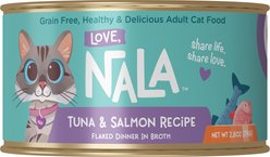 Love, Nala Flaked Tuna & Salmon Recipe in Broth Adult Grain-Free Wet Cat Food, 2.8-oz can, case of 12