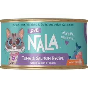 Love, Nala Flaked Tuna & Salmon Recipe in Broth Adult Grain-Free Wet Cat Food, 2.8-oz can, case of 12