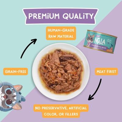 Show full view: Love, Nala Flaked Tuna & Salmon Recipe in Broth Adult Grain-Free Wet Cat Food, 2.8-oz can, case of 12 slide 4 of 11
