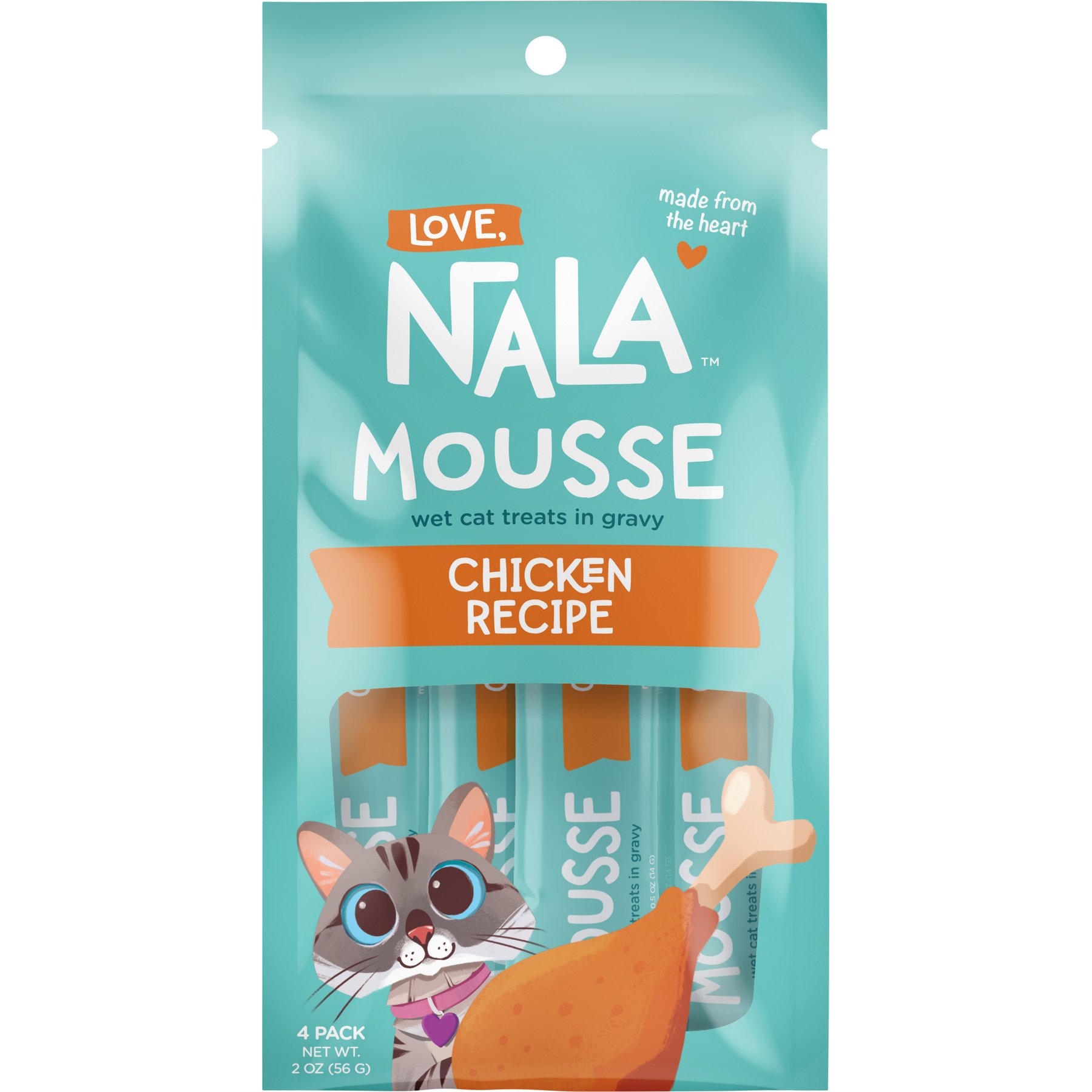 Love, Nala Mousse Chicken Recipe Grain-Free Lickable Cat Treats, 0.5-oz tube, case of 4