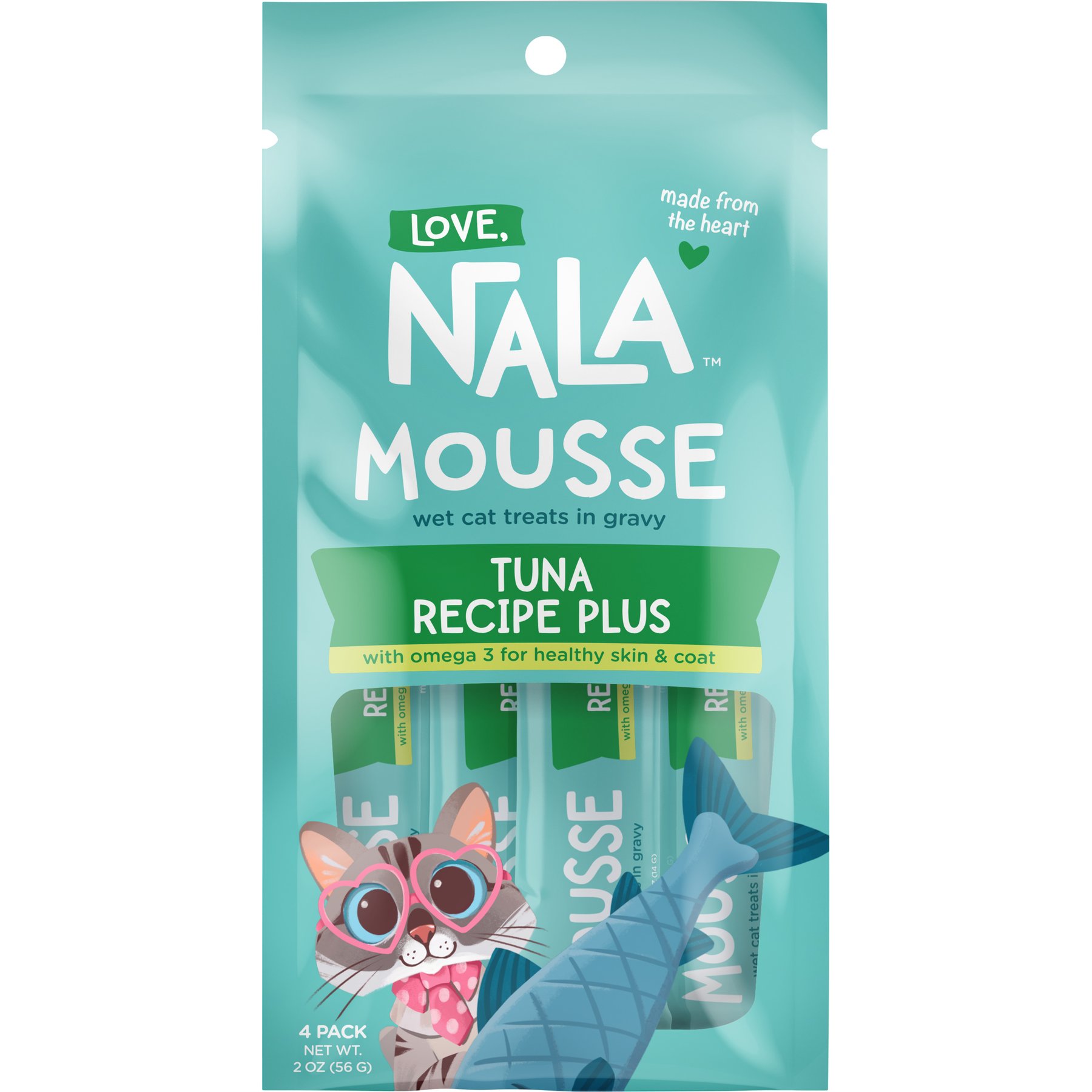 Love, Nala Mousse Plus Tuna Recipe Grain-Free Lickable Cat Treats, 0.5-oz tube, case of 4
