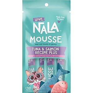 Love, Nala Mousse Plus Tuna & Salmon Recipe Grain-Free Lickable Cat Treats, 0.5-oz tube, case of 4