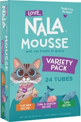 Love, Nala Mousse Variety Pack Grain-Free Lickable Cat Treats, 0.5-oz tube, case of 24