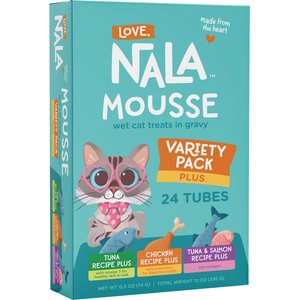 Love, Nala Mousse Variety Pack Plus Grain-Free Lickable Cat Treats, 0.5-oz tube, case of 24