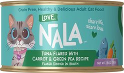 Love, Nala Tuna Flaked with Carrot & Green Pea Recipe in Broth Adult Grain-Free Wet Cat Food, 2.8-oz can, case of 12