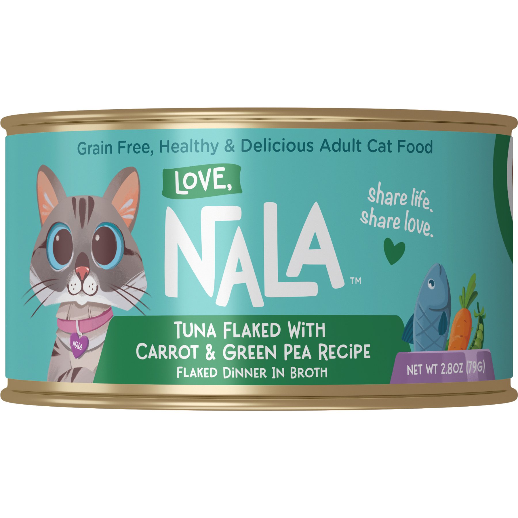 Love, Nala Tuna Flaked with Carrot & Green Pea Recipe in Broth Adult Grain-Free Wet Cat Food, 2.8-oz can, case of 12