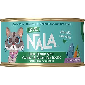 Love, Nala Tuna Flaked with Carrot & Green Pea Recipe in Broth Adult Grain-Free Wet Cat Food, 2.8-oz can, case of 12