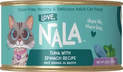 Love, Nala Tuna Pate with Spinach Recipe in Broth Adult Grain-Free Wet Cat Food, 2.8-oz can, case of 12