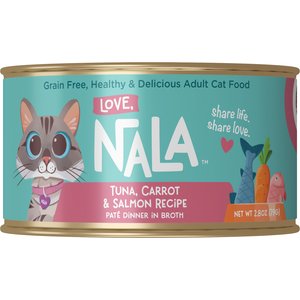 Love, Nala Tuna & Salmon Pate with Carrot Recipe Adult Grain-Free Wet Cat Food, 2.8-oz can, case of 12