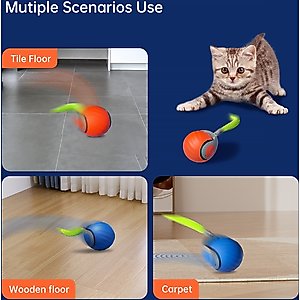 Lovely Caves Interactive Cat Ball Cat Toy with Tail, Orange