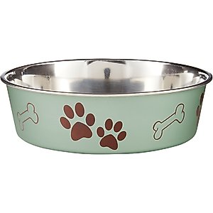 Loving Pets Bella Non-Skid Stainless Steel Dog & Cat Bowl, Metallic Artichoke, 6.5-cup