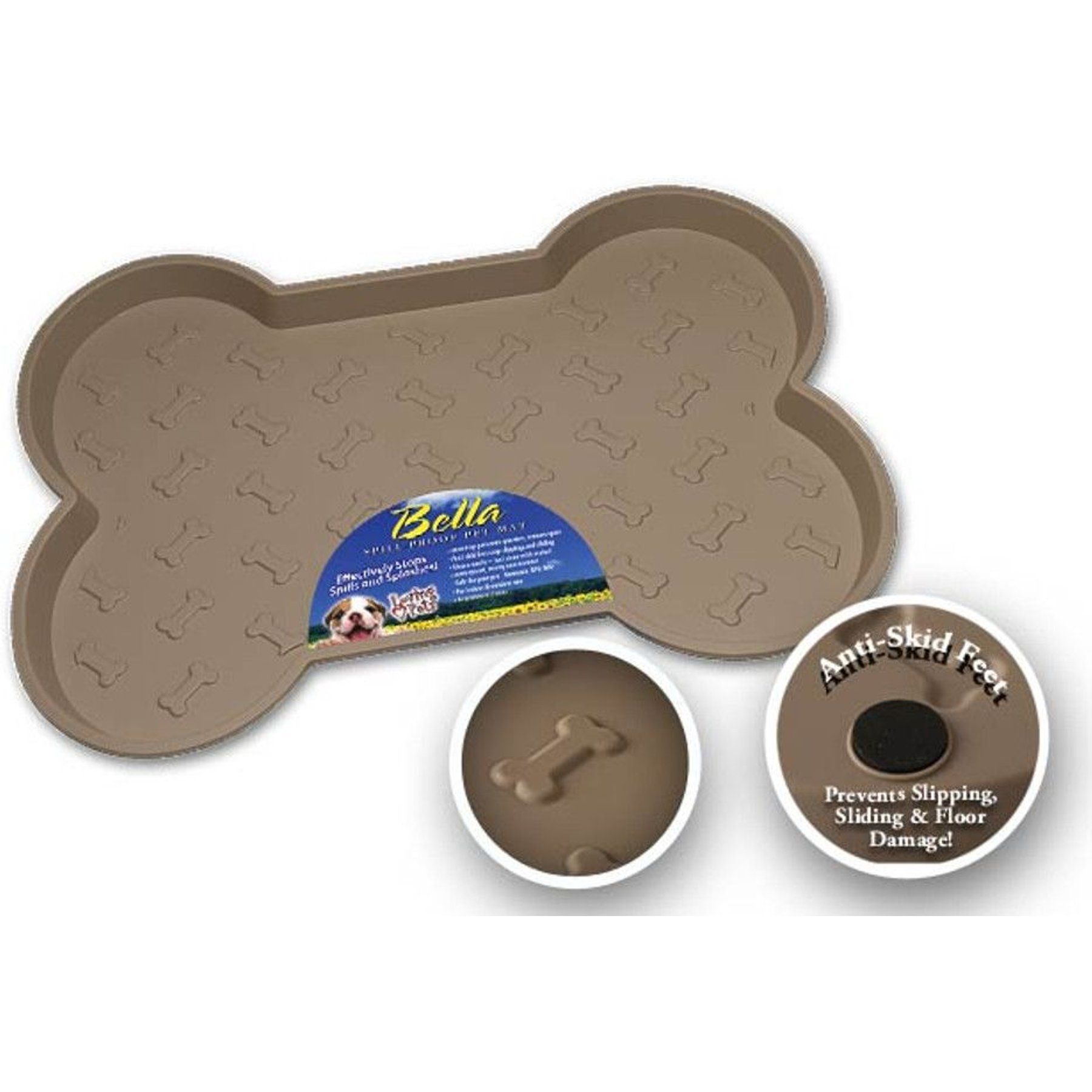 Loving Pets Bella Spill-Proof Dog Placemat, Tan, Large