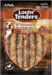 Lovin'Tenders Chicken & Rawhide Rolls Recipe Dog Jerky Treat, 6-oz bag