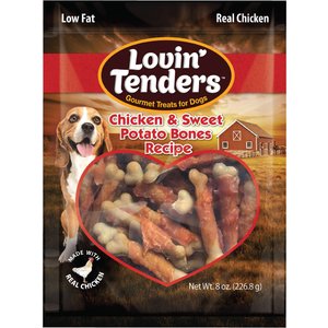 Lovin'Tenders Chicken & Sweet Potato Bones Recipe Dog Jerky Treat, 8-oz bag