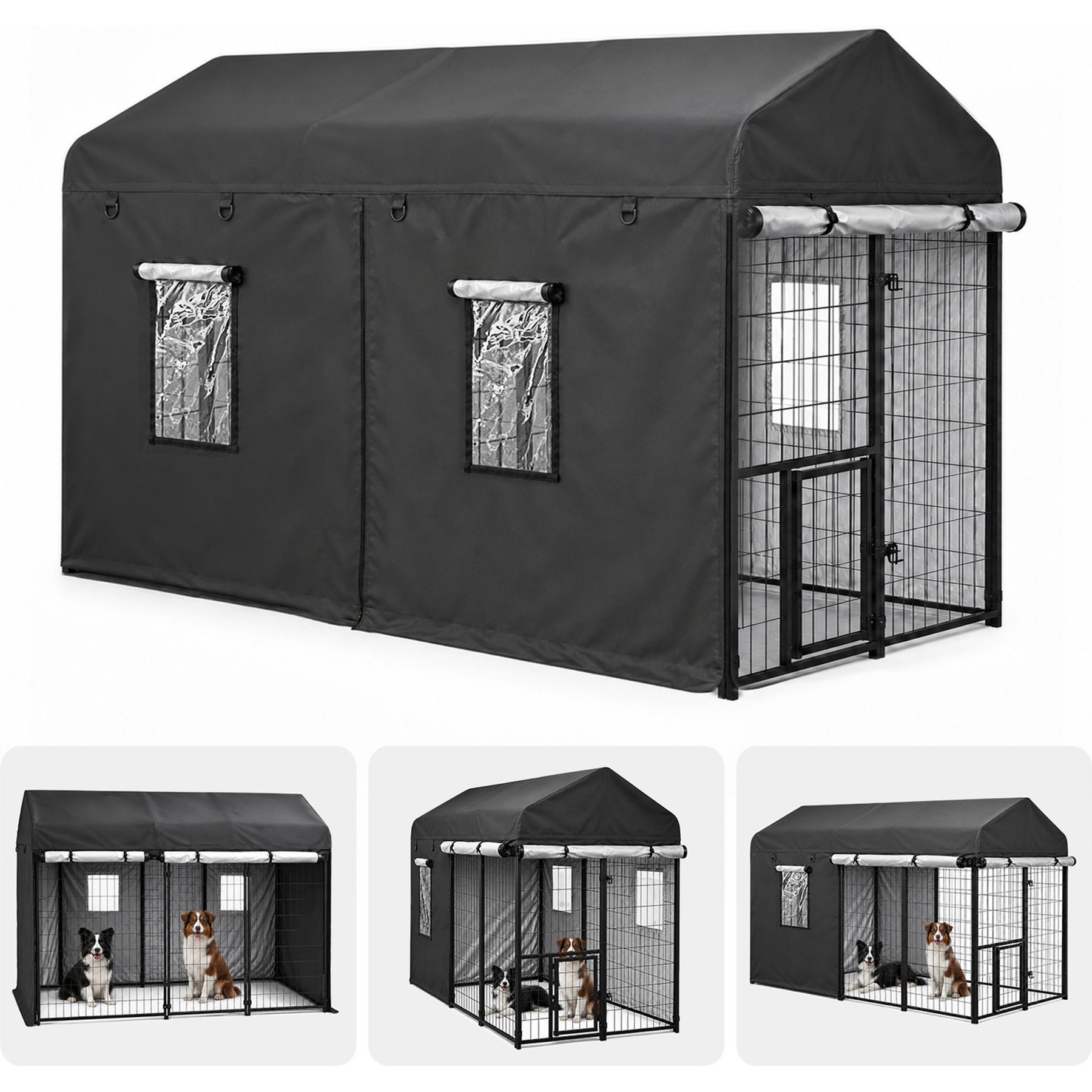 LovMor Outdoor 600D Oxford Fabric Waterproof Tarp Shelter Shade Cover Replacement Part Dog Kennel Accessory, Black, 4 x 8 x 6-in