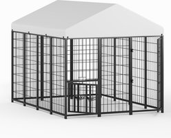 LovMor Outdoor Metal Dog Kennel with Roof Cover, Black, 72 x 96 x 78-in