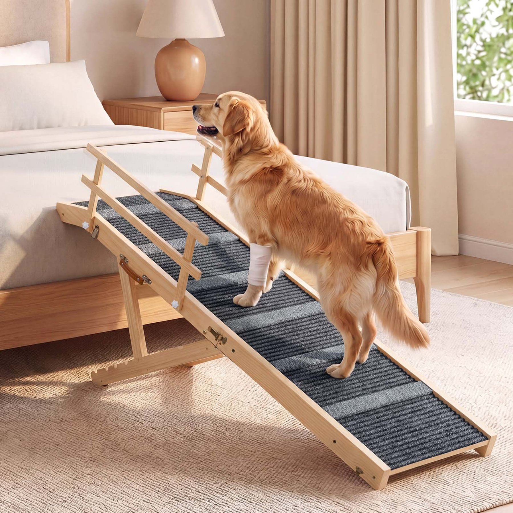 Luciphia 5 Level Non-Slip Adjustable Wooden Dog Ramp with Side Rails, X-Large: 65.7-in