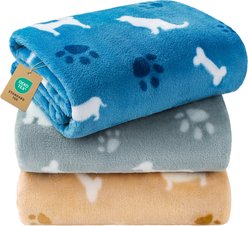 Luciphia Washable Fleece Soft Warm Sofa Bed Throw Dog & Cat Blanket, 3 count, Blue/Khaki/Gray, 23 x 16-in