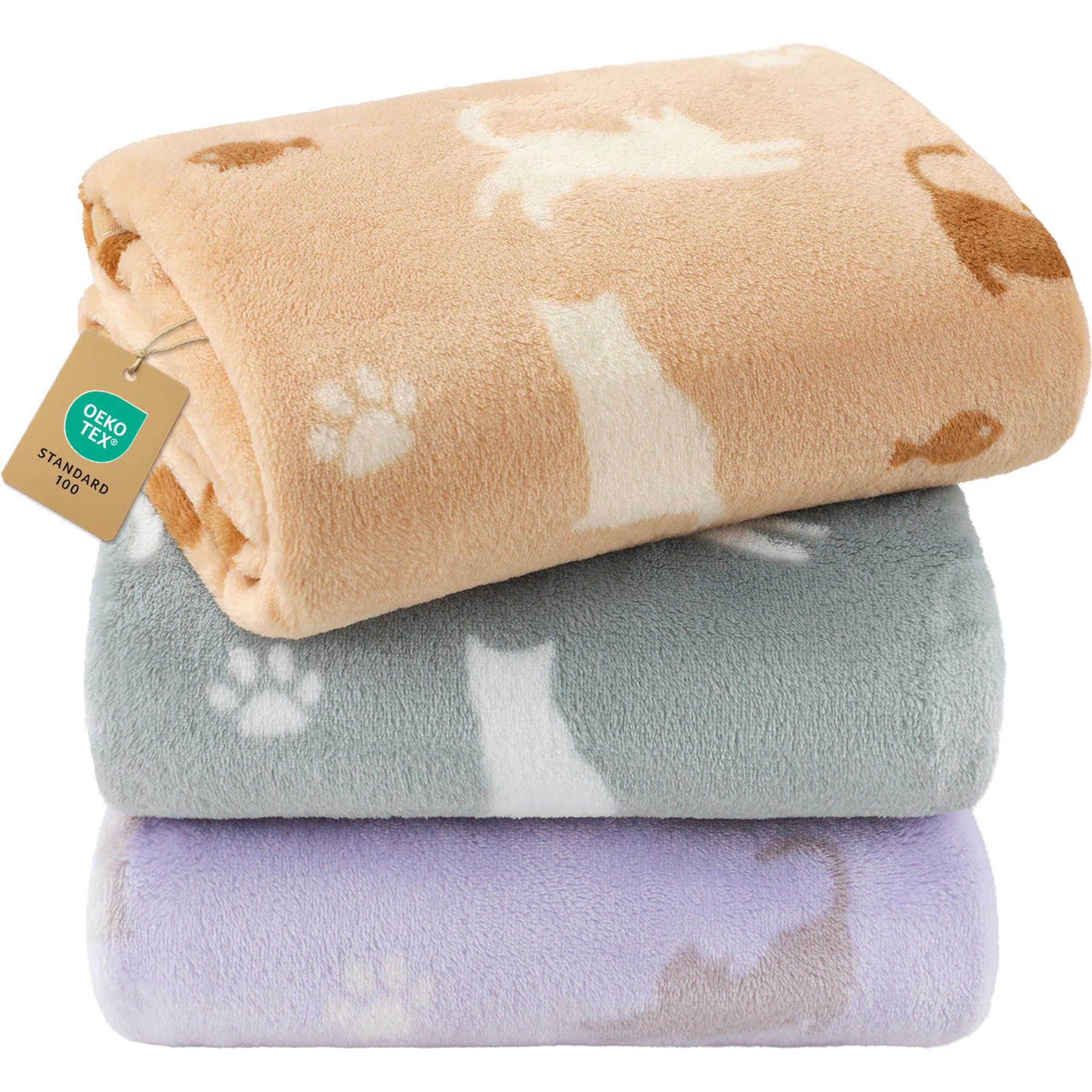 Luciphia Washable Fleece Soft Warm Sofa Bed Throw Dog & Cat Blanket, 3 count, Gray/Khaki/Purple, 23 x 16-in