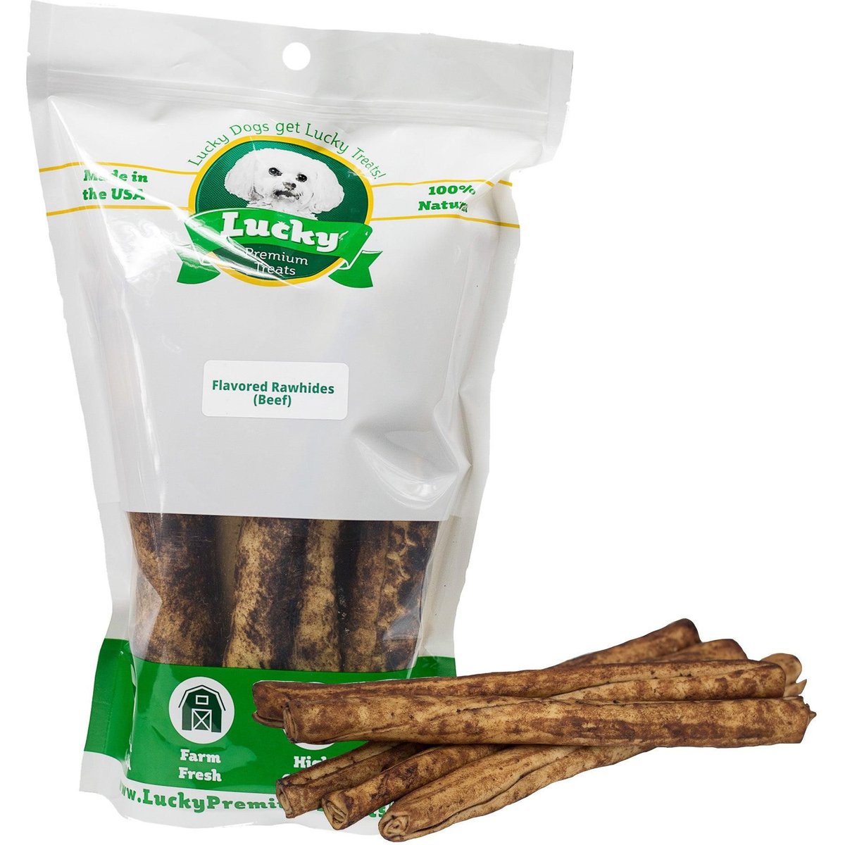 Lucky Premium Treats Beef Basted Rawhide Bull Sticks X-Large Dog Chews, 6 count