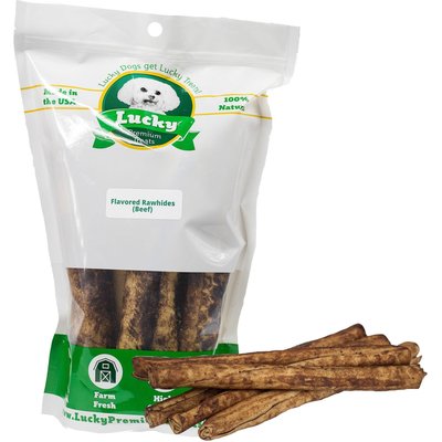 Lucky Premium Treats Lucky Premium Treats Beef Basted Rawhide Bull Sticks X-Large Dog Chews, 6 count