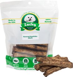 Lucky Premium Treats Beef Basted Rawhide Medium Dog Chews, 16 count