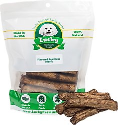 Lucky Premium Treats Beef Basted Rawhide Medium Dog Chews, 28 count