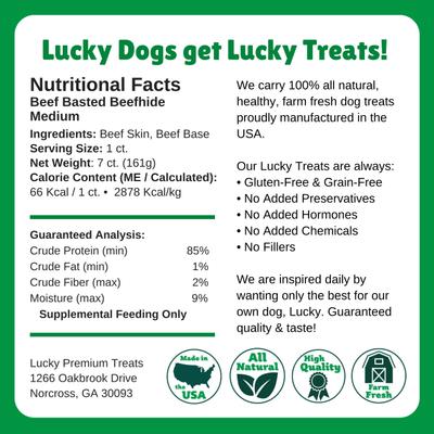 Show full view: Lucky Premium Treats Beef Basted Rawhide Medium Dog Chews, 7 count slide 6 of 7