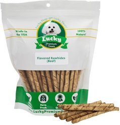 Lucky Premium Treats Beef Basted Rawhide Small Dog Chews, 125 count