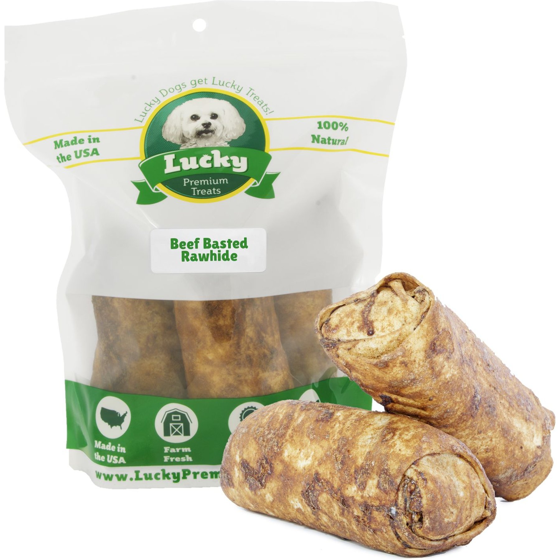 Lucky Premium Treats Beef Basted Rawhide Stubbys X-Large Dog Chews, 12 count