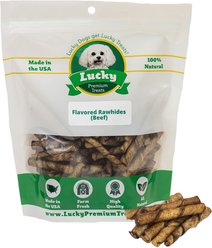 Lucky Premium Treats Beef Basted Rawhide X-Small & Toy Dog Chews, 50 count