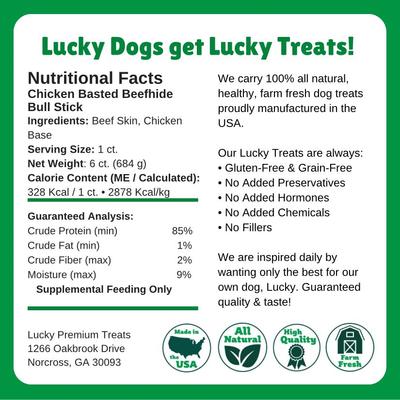 Show full view: Lucky Premium Treats Chicken Basted Rawhide Bull Sticks X-Large Dog Chews, 6 count slide 6 of 6