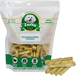 Lucky Premium Treats Chicken Basted Rawhide X-Small & Toy Dog Chews, 100 count