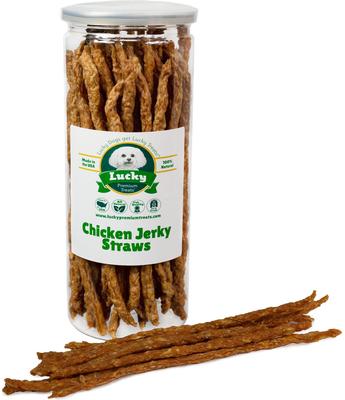 Show full view: Lucky Premium Treats Chicken Jerky Straws Dog Treats, 7-oz jar slide 4 of 5