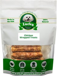 Lucky Premium Treats Chicken Wrapped Rawhide Dog Treats, 12 count