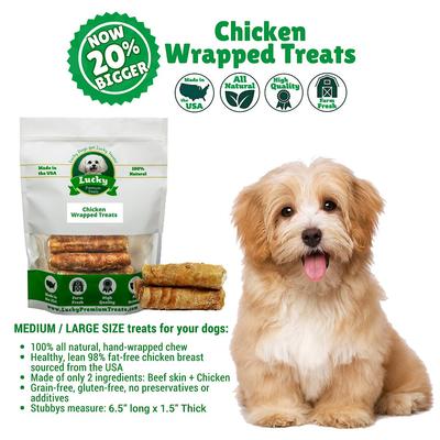 Show full view: Lucky Premium Treats Chicken Wrapped Rawhide Dog Treats, 3 count slide 5 of 7