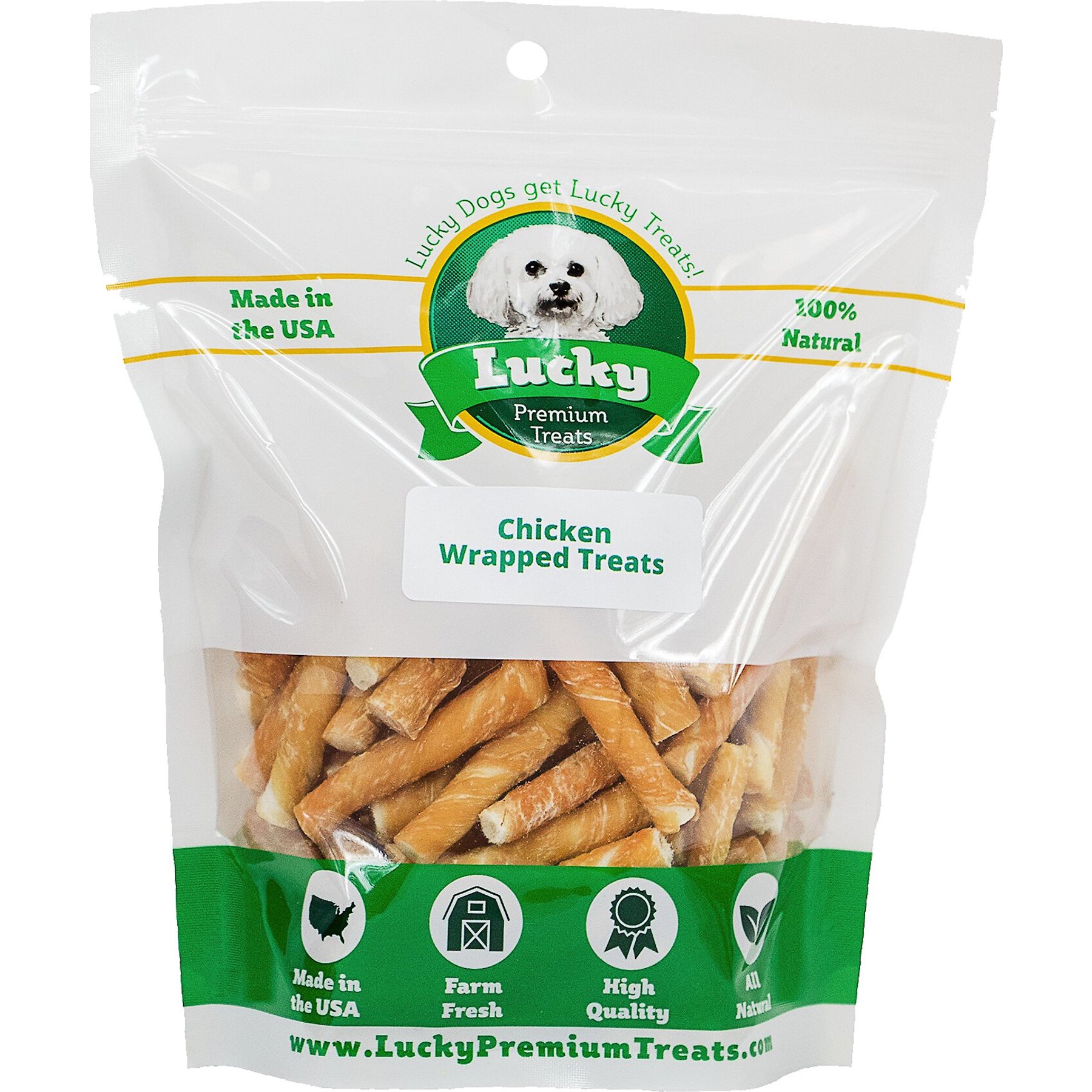 Lucky Premium Treats Extra Small Chicken Wrapped Rawhide Dog Treats, 225 count