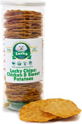 Show full view: Lucky Premium Treats Lucky Chips Chicken & Sweet Potato Dog Jerky Treat, 6-oz jar slide 3 of 4