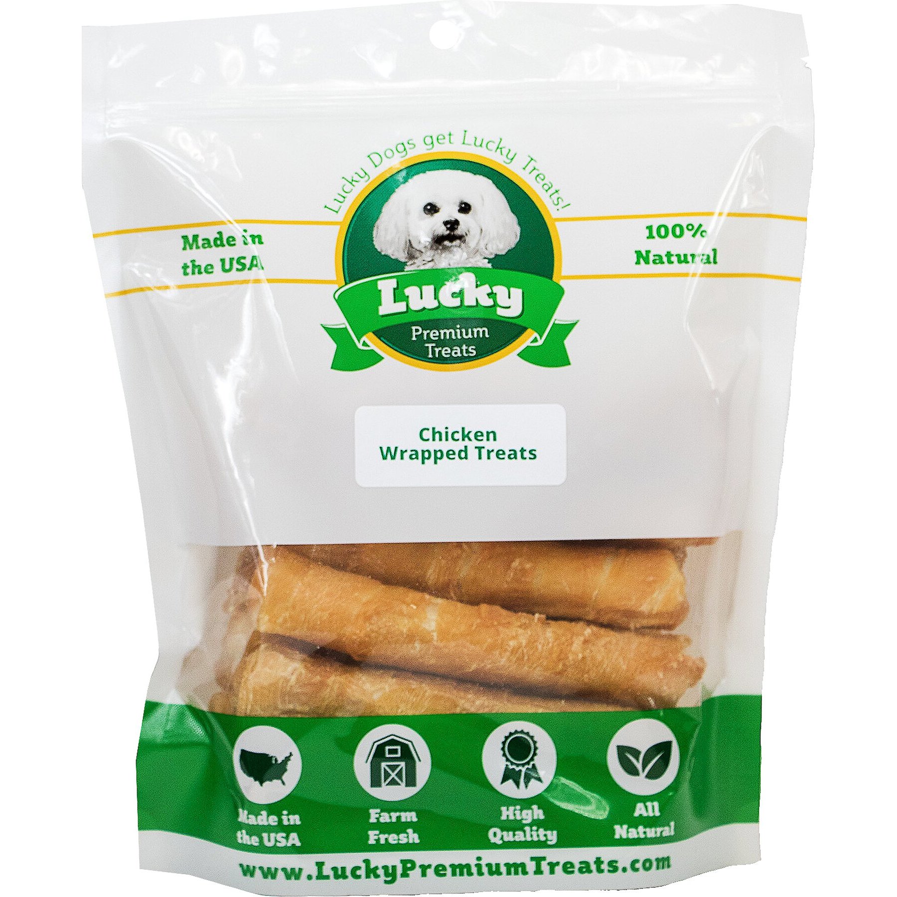 Lucky Premium Treats Medium Chicken Wrapped Rawhide Dog Treats, 19 count
