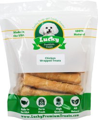 Lucky Premium Treats Medium Chicken Wrapped Rawhide Dog Treats, 32 count