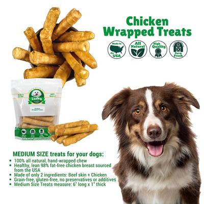 Show full view: Lucky Premium Treats Medium Chicken Wrapped Rawhide Dog Treats, 4 count slide 6 of 8