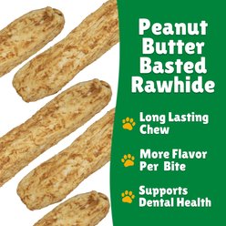 Lucky Premium Treats Peanut Butter Basted Rawhide Bull Sticks X-Large Dog Chews, 10 count slide 2 of 4