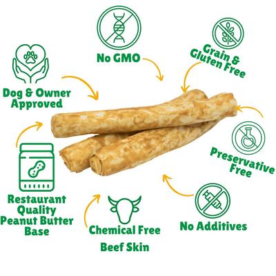 Show full view: Lucky Premium Treats Peanut Butter Basted Rawhide Bull Sticks X-Large Dog Chews, 6 count slide 3 of 6