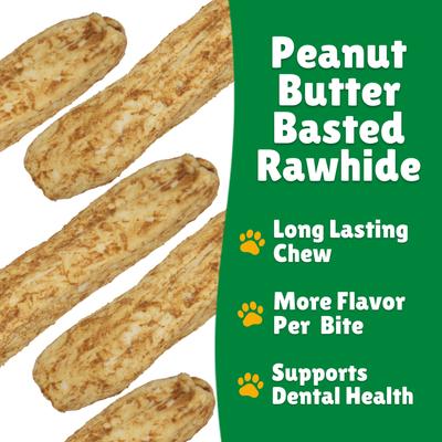 Show full view: Lucky Premium Treats Peanut Butter Basted Rawhide Bull Sticks X-Large Dog Chews, 6 count slide 5 of 6