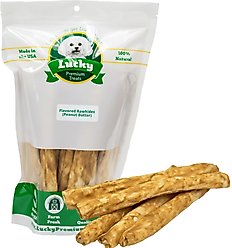 Lucky Premium Treats Peanut Butter Basted Rawhide Large Dog Chews, 14 count